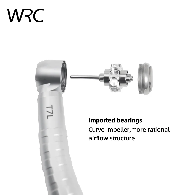 Pieza de mano dental LED de alta velocidad T7L, sin retracción, con 4 pulverizaciones de agua, botón pulsador, 2/4 orificios, pieza de mano de turbina de aire para clínica dental