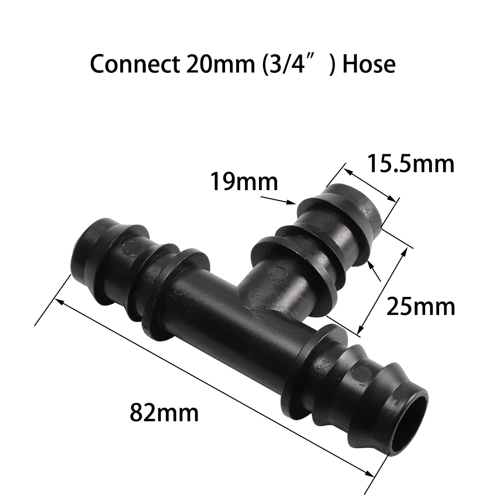 Conectores en T de 10 piezas de 16mm, 20mm y 25mm con púas para mangueras de riego de jardín, uniones de tuberías de agua, sistema de riego, piezas de 3 vías