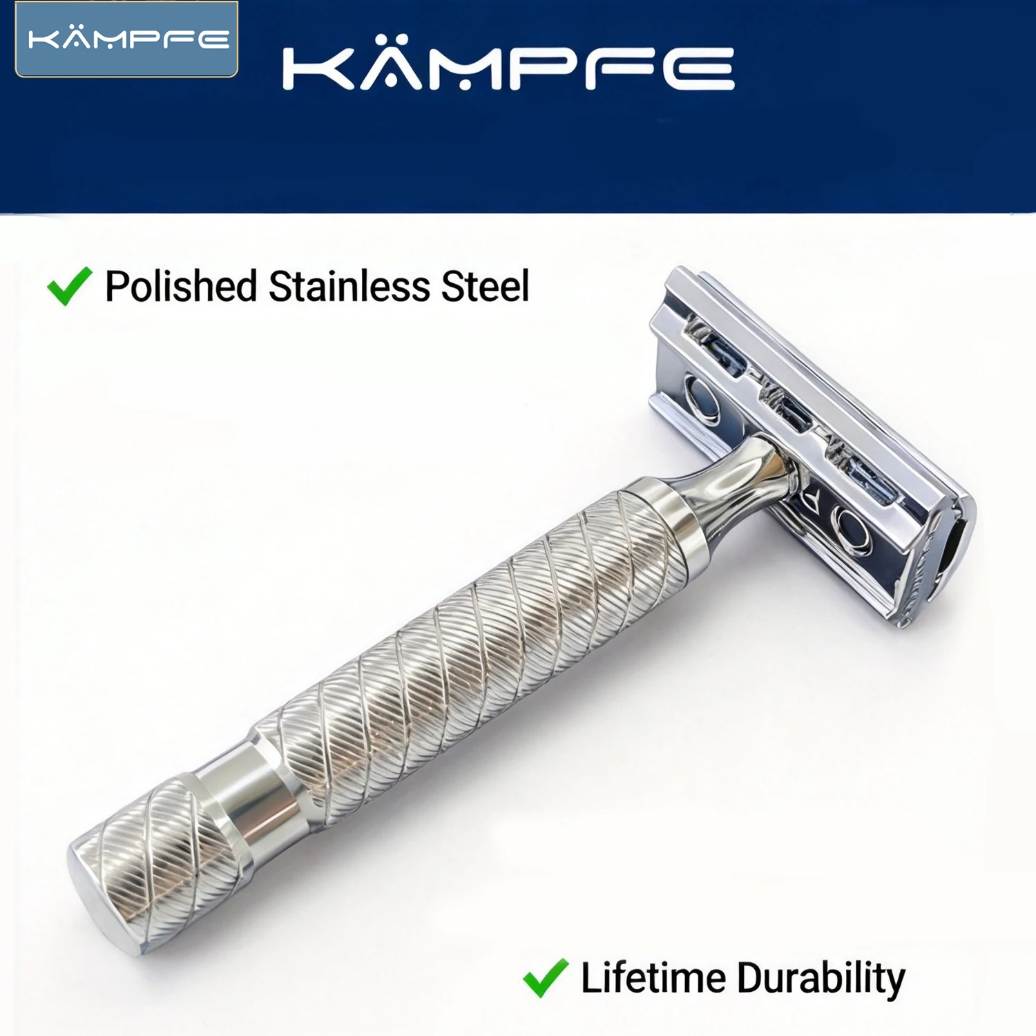 KAMPFE Maquinilla de Afeitar de Seguridad Manual de Acero Inoxidable CNC con Mango, 3 Bases Intercambiables, para Afeitado Masculino, Maquinilla de Doble Filo