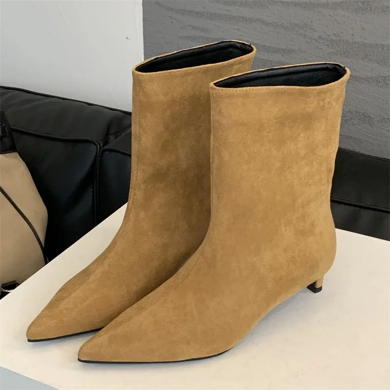 Otoño Invierno Vintage puntiagudos botines De Mujer diseñador fino Zapatos De tacón bajo Botas cortas modernas Zapatos De Mujer