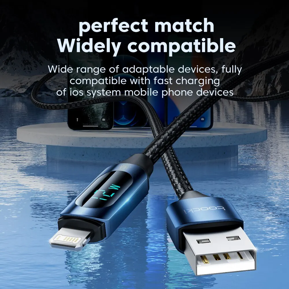 Toocki pantalla LED Cable USB para iPhone 14 13 12 11 Pro Max cargador rápido carga Lightning 2.4A Cable USB X XR 8 7 1m 2m