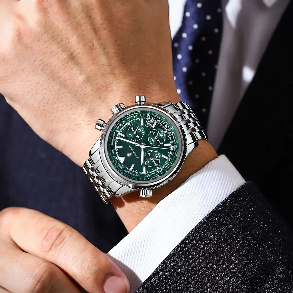 POEDAGAR relojes de lujo para hombre con cronógrafo y fecha, reloj deportivo de acero inoxidable para hombre, reloj militar de cuarzo luminoso resistente al agua para hombre