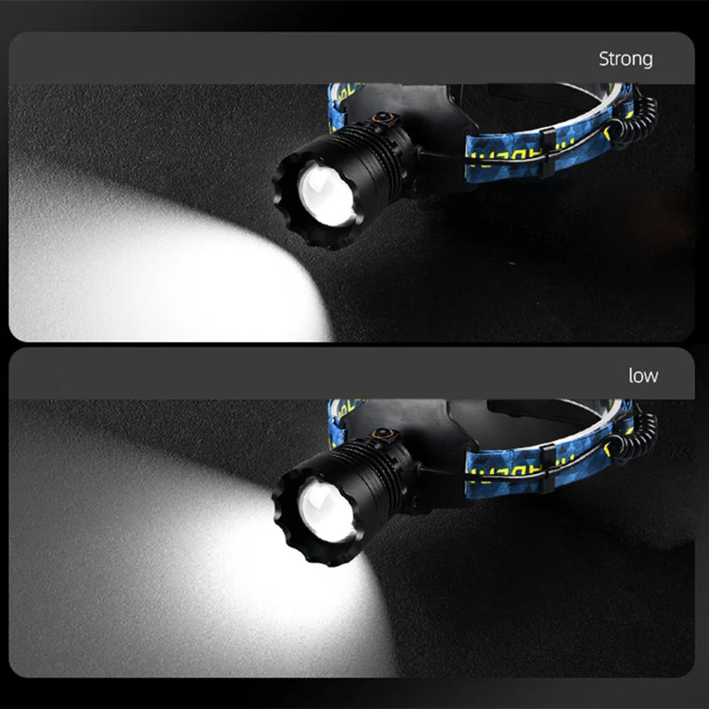 Linterna frontal de alta potencia con 4 LED, foco de largo alcance, lámpara frontal con Zoom telescópico, luz fuerte para acampar al aire libre y pescar