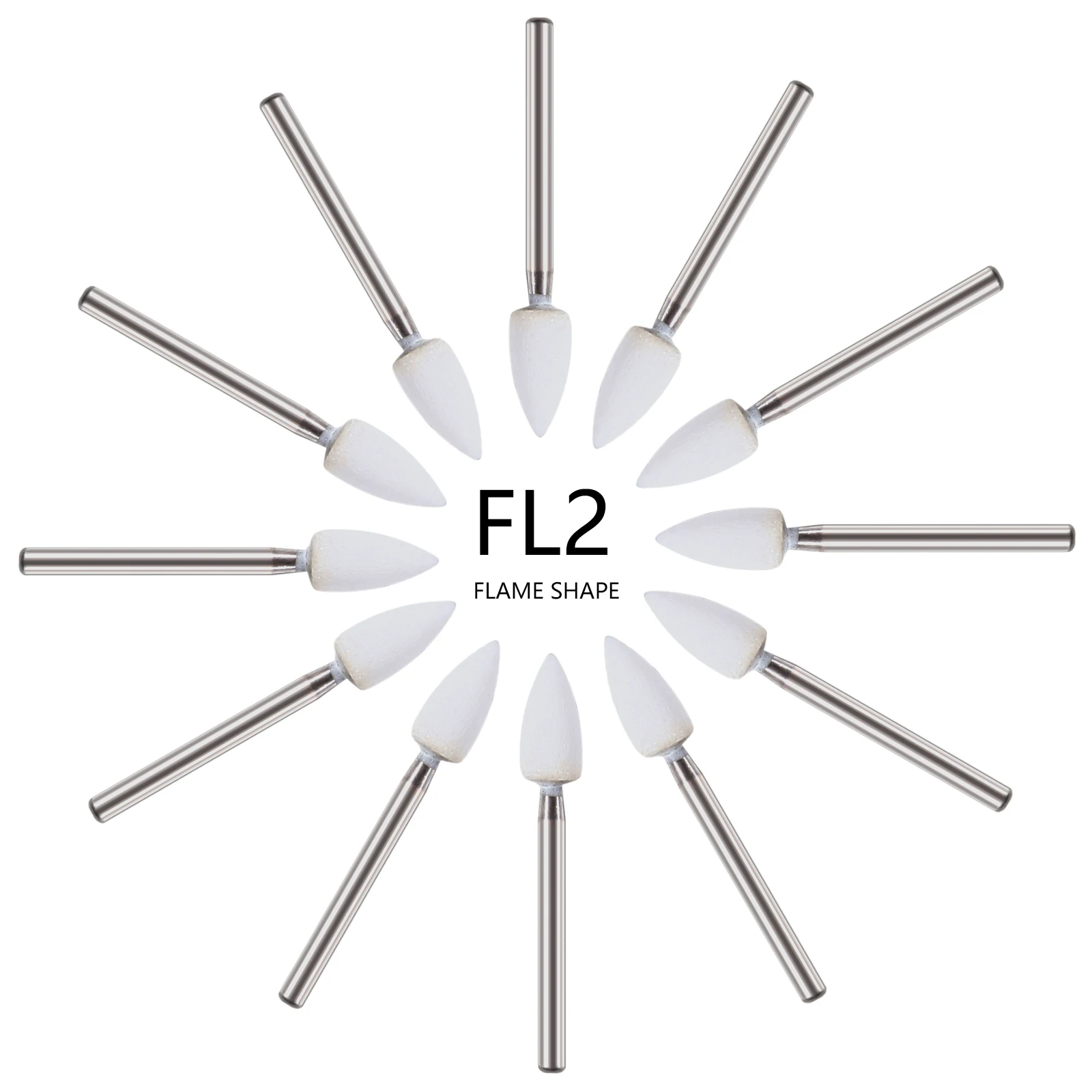 12 unids/caja fresas de pulido de piedra blanca Dental FG 1,6mm cono/flame/forma redonda fresa de abrasión para pieza de mano de alta velocidad FL2 CN1 RD1