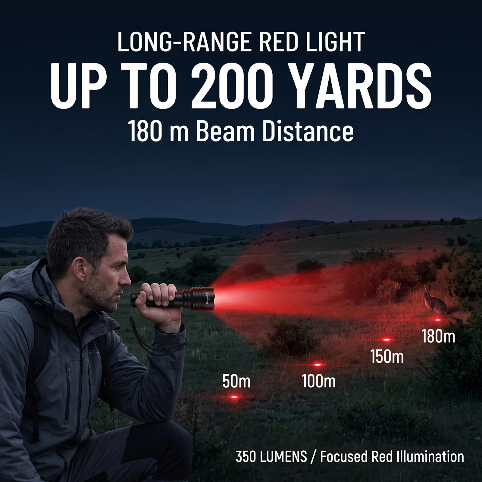 UltraFire C8 Linterna Luz Roja 620nm LED Antorcha de Caza Modo Único Visión Nocturna Táctica para Coyote Jabalí Astronomía Impermeable