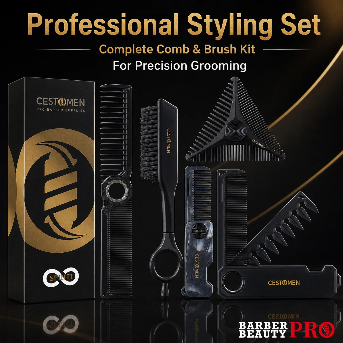 5 Piezas 360 ° Juego de Peines Profesionales para Barbería, Peine Giratorio Plegable, Cepillo para Cabello Antiestático, Herramientas de Peluquería para Uso en Casa y Salón