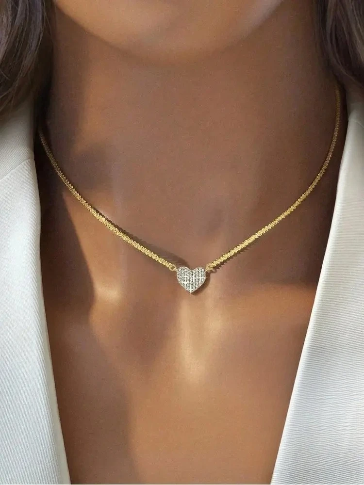 Collar de corazón de amor repleto de circonita para mujer, de Plata de Ley 925, joyería fina de lujo de alta calidad para compromiso y boda