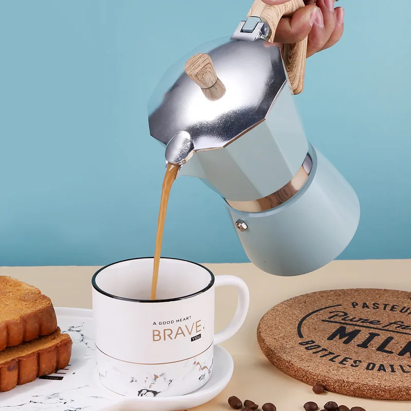 Máquina de Espresso con mango de madera, utensilios de cocina italianos clásicos, accesorios de cafetería, 150ml/300ml