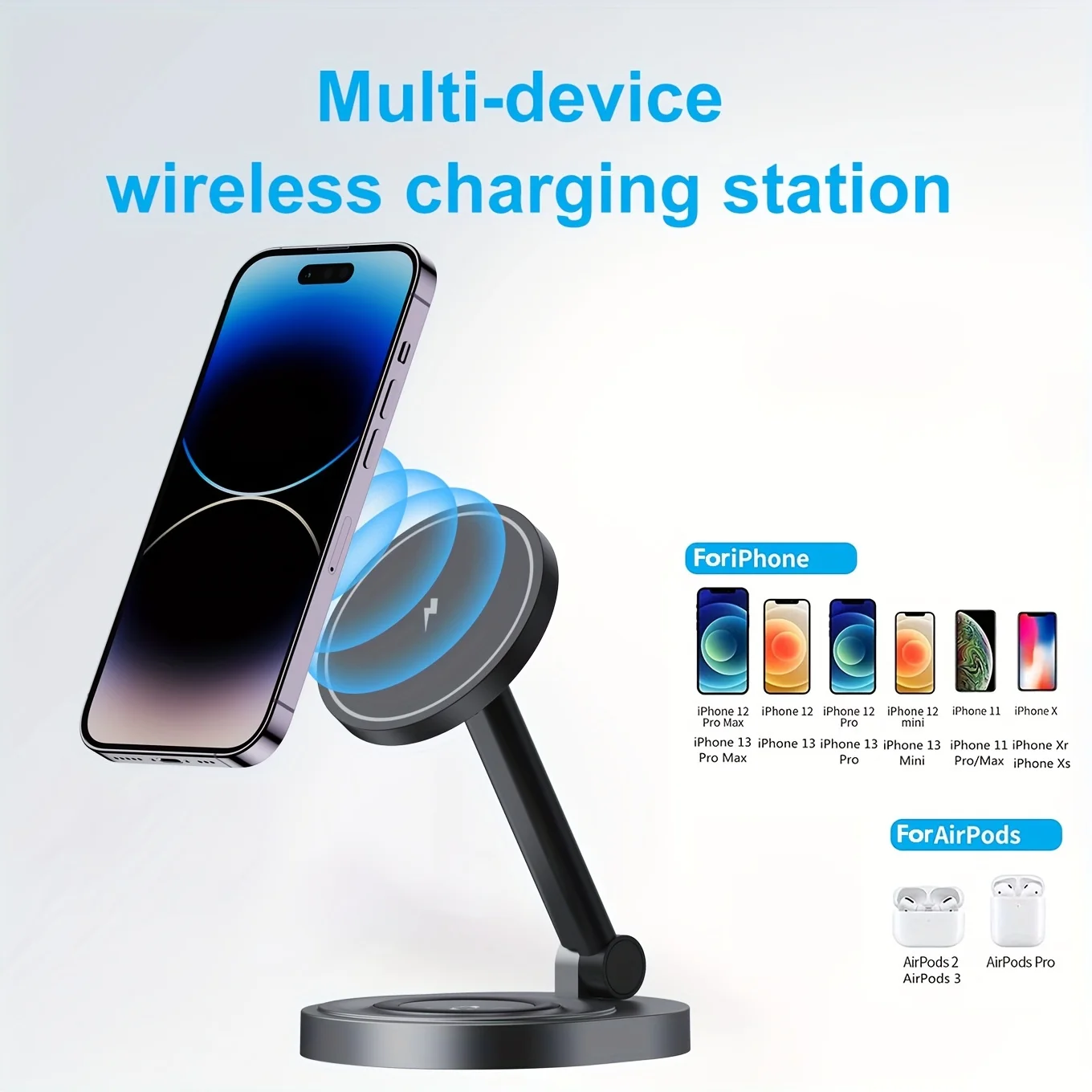 Cargador inalámbrico magnético 2 en 1, base de carga rápida para iPhone 15, 14, 13, 12, 11 Pro Max, 11, X, Apple Watch, Airpods
