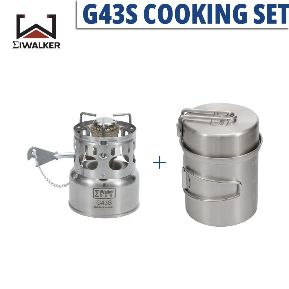Juego de Cocina IWALKER G43S, Estufa de Camping, Quemador de Gas Silencioso con Ollas de Almacenamiento para Viajes, Picnic y Emergencias