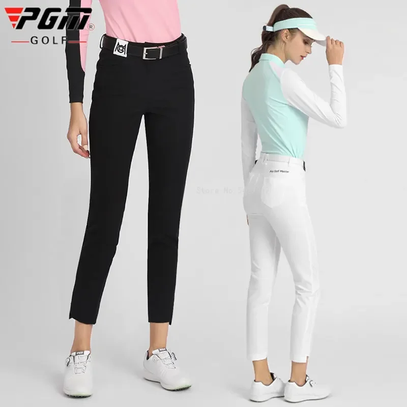 Pantalones de Golf PGM para mujer, pantalones deportivos cálidos a prueba de viento, pantalones ajustados divididos para otoño e invierno, pantalones de chándal informales hasta el tobillo, XS-XL