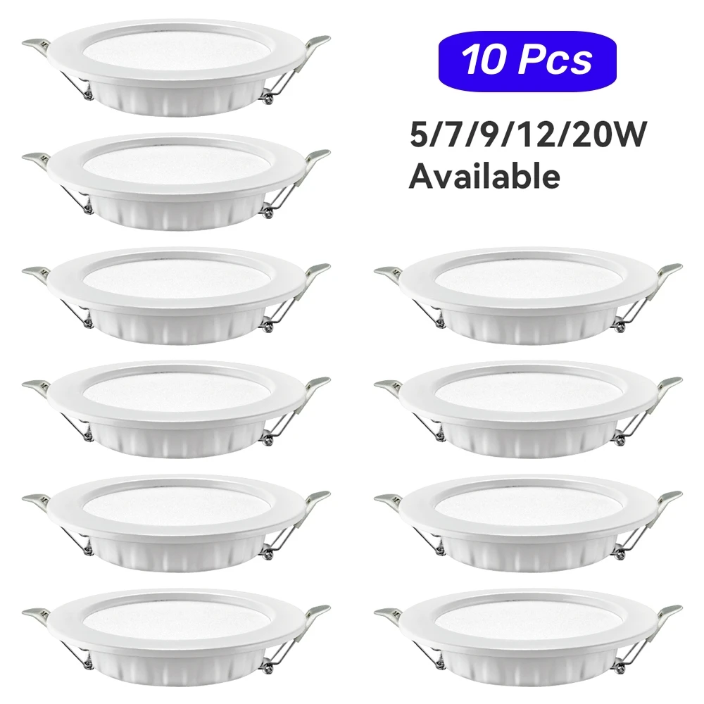 10 Uds LED Downlight lámpara empotrable de techo 5W 7W 9W 12W 20W AC220V foco blanco frío luces LED para cocina sala de estar