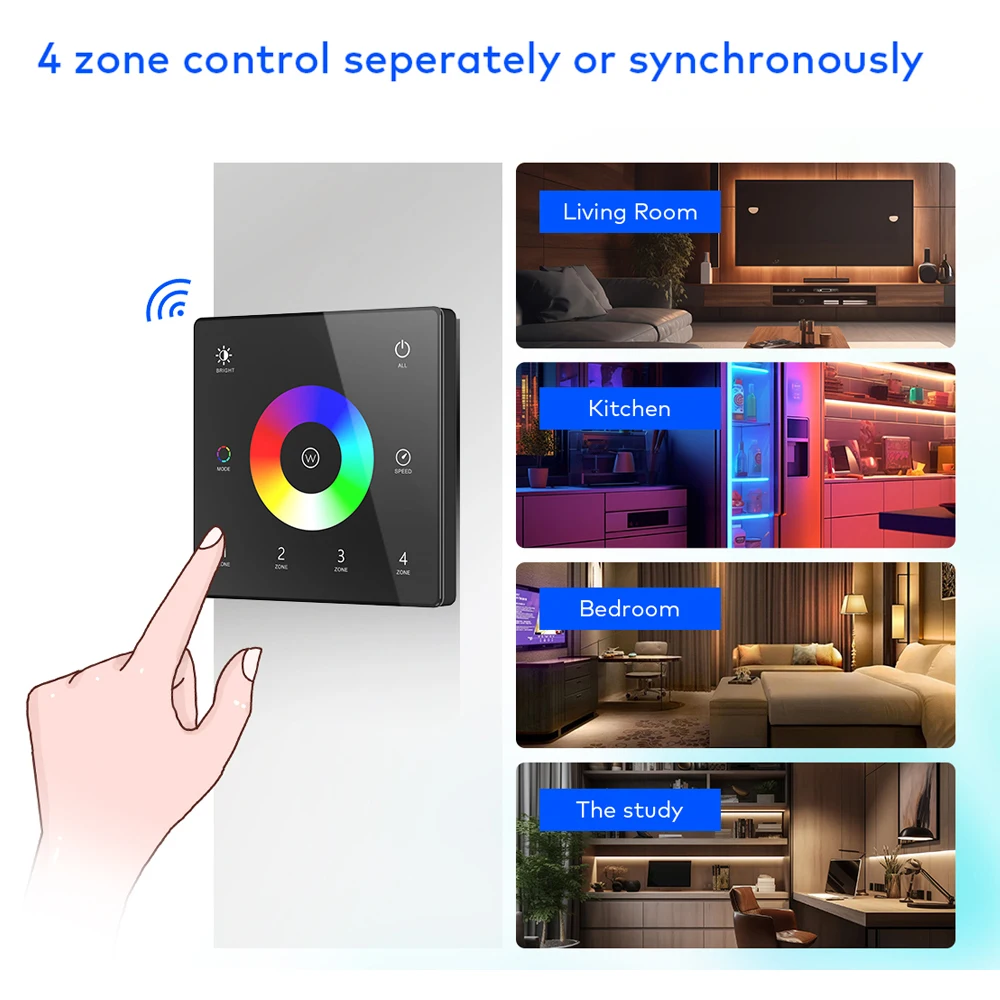 KIT de Controlador LED 5 en 1 con WiFi, Panel táctil de cristal montado en la pared, RF 2,4G, RGBCCT, Control de atenuación inteligente, atenuador 24V DC 12V