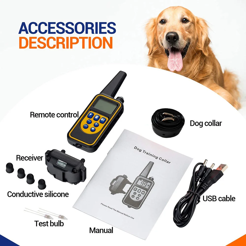 Collar eléctrico de entrenamiento para perros, dispositivo antiladridos, recargable, con vibración, con Clicker