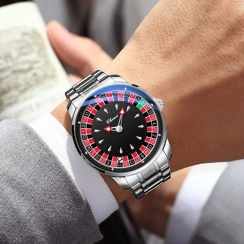 Reloj de Cuarzo CHENXI para Hombre con Esfera Giratoria de Ruleta, Números Arábigos, Resistente al Agua, Manecillas Luminosas, Reloj de Pulsera Masculino, Regalo, Reloj Hombre