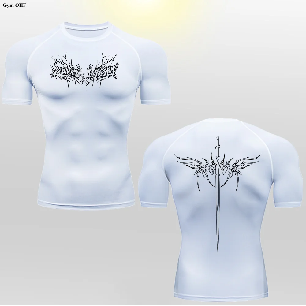 Camiseta de manga corta para hombre, camiseta de compresión, camiseta de boxeo de verano, camiseta de Rashguard para hombre, camiseta ajustada de secado rápido para gimnasio y Fitness, Anime