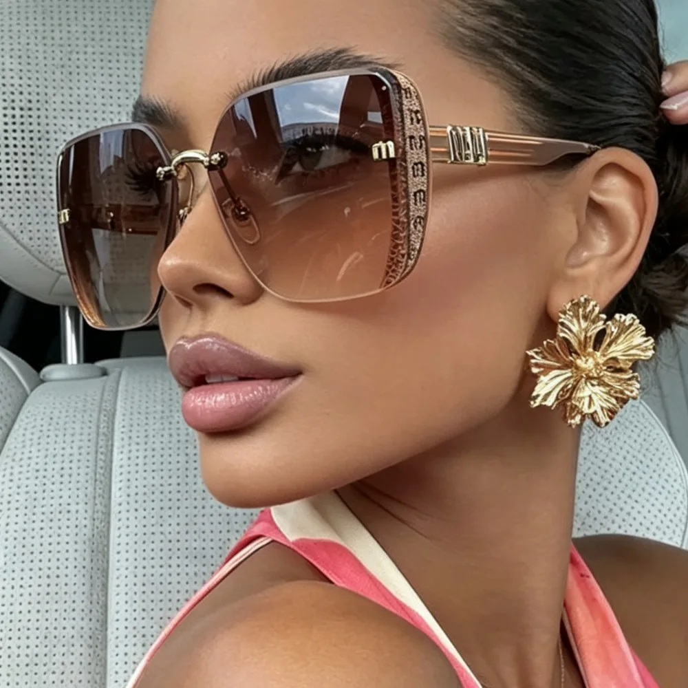 Gafas de Sol Cuadradas de Lujo Ligero con Letra M, de Moda, Talla Grande, para Mujer, para Viajes al Aire Libre, Gafas de Sol para Hombre, para Fiestas Urbanas, Lentes Modernas