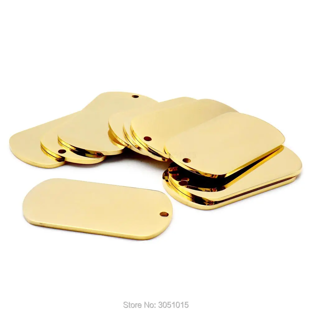 Venta al por mayor de 100 piezas de etiquetas de identificación para mascotas personalizadas de acero inoxidable, estilo militar, con fuente artística y efecto espejo de doble cara.