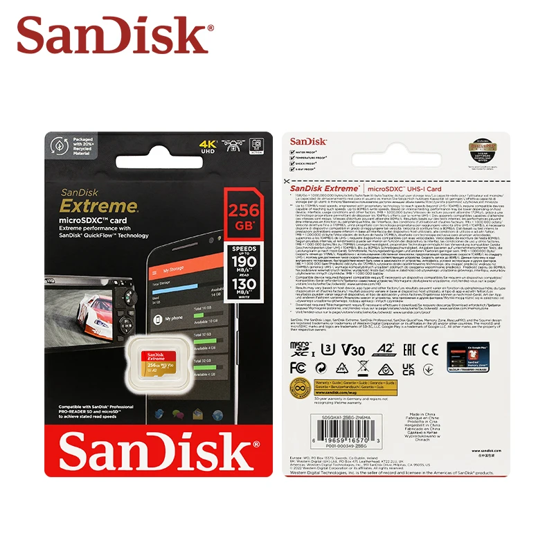 SanDisk-tarjeta Micro SD V30, 32GB, 64GB, TF Clase 10, 128GB, tarjeta de memoria extrema para cámara Drone 100% Original hasta 190 Mb/s