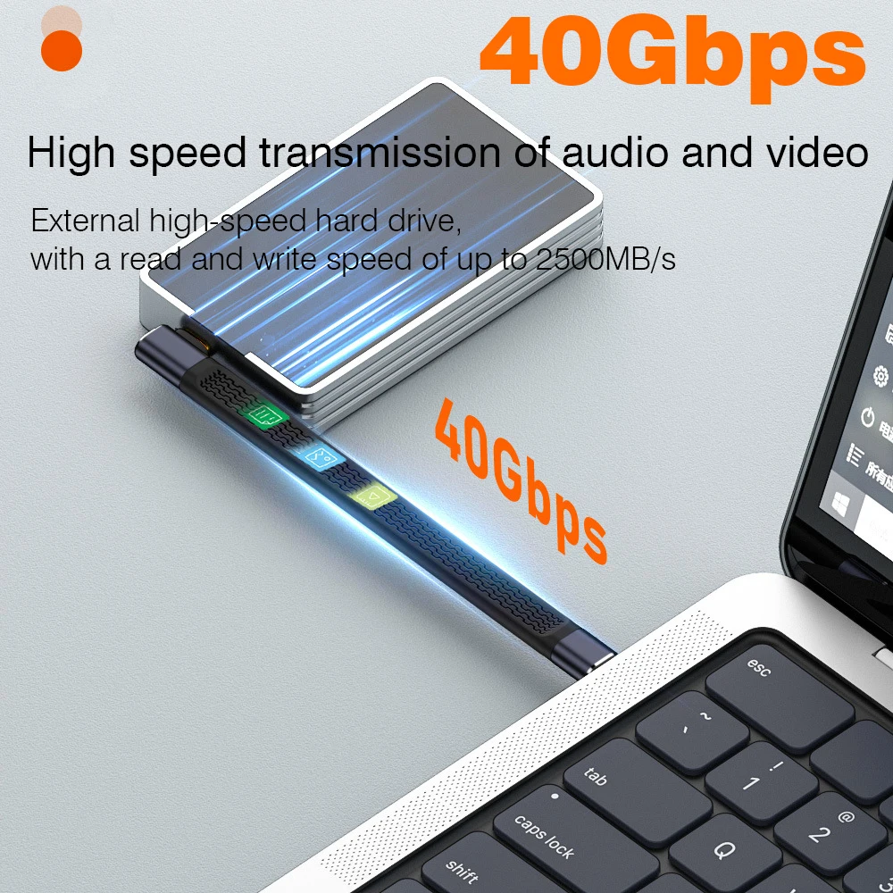Cable USB4 Corto en Ángulo de 13.5cm, Cable Thunderbolt4 Tipo C de 40Gbps, Cable de Carga PD240W para SSD, Laptop, Macbook, Teléfono, iPhone 15, iPad