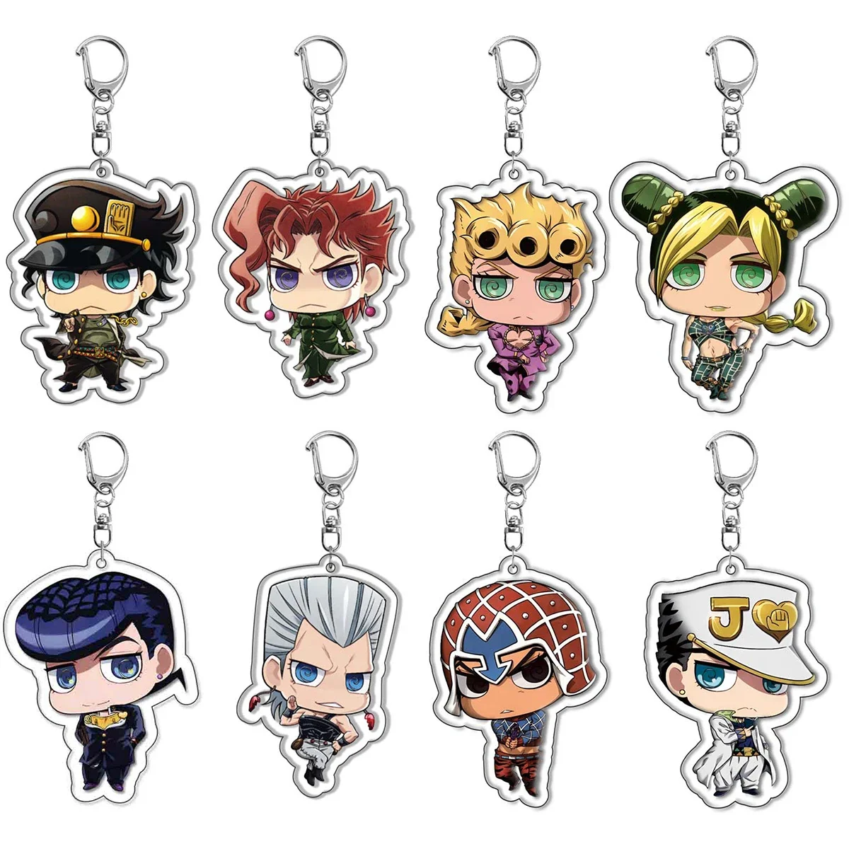 5/8 unids/set Anime JOJO Bizarre Adventure llavero para accesorios lindo bolso colgante llavero acrílico dibujos animados al por mayor