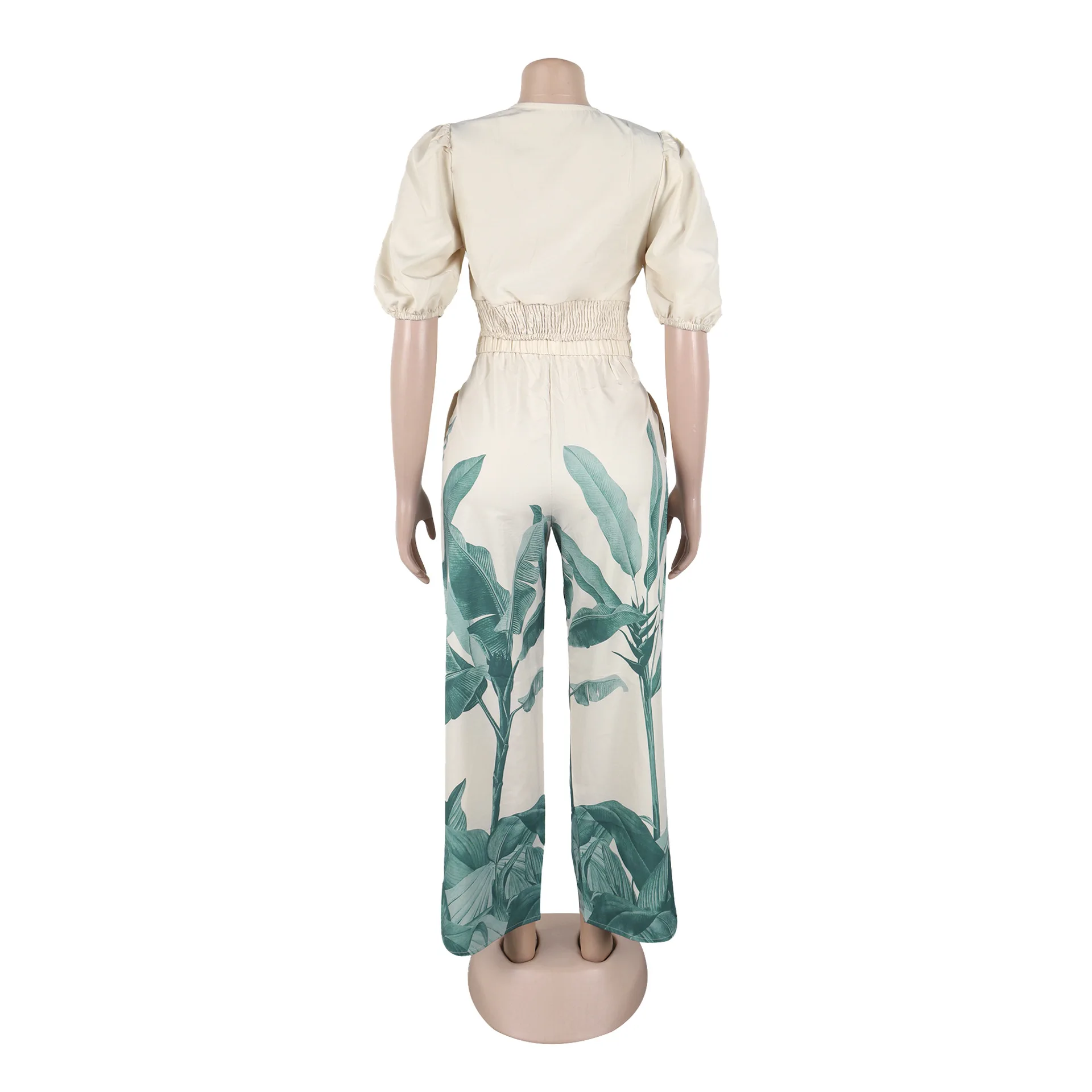 Wmstar, conjunto de dos piezas para mujer, pantalón corto informal de manga estampada con cuello en V, manga acampanada, pantalones largos de pierna ancha, traje al por mayor, triangulación de envíos