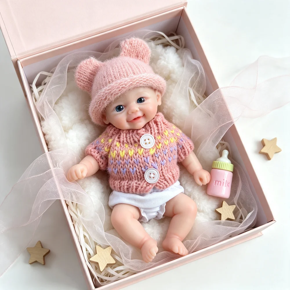 Muñeca Reborn Vivienne de Silicona de 6 Pulgadas, Realista, Suave, de Silicona Sólida, Lavable, Juguetes para Aliviar el Estrés
