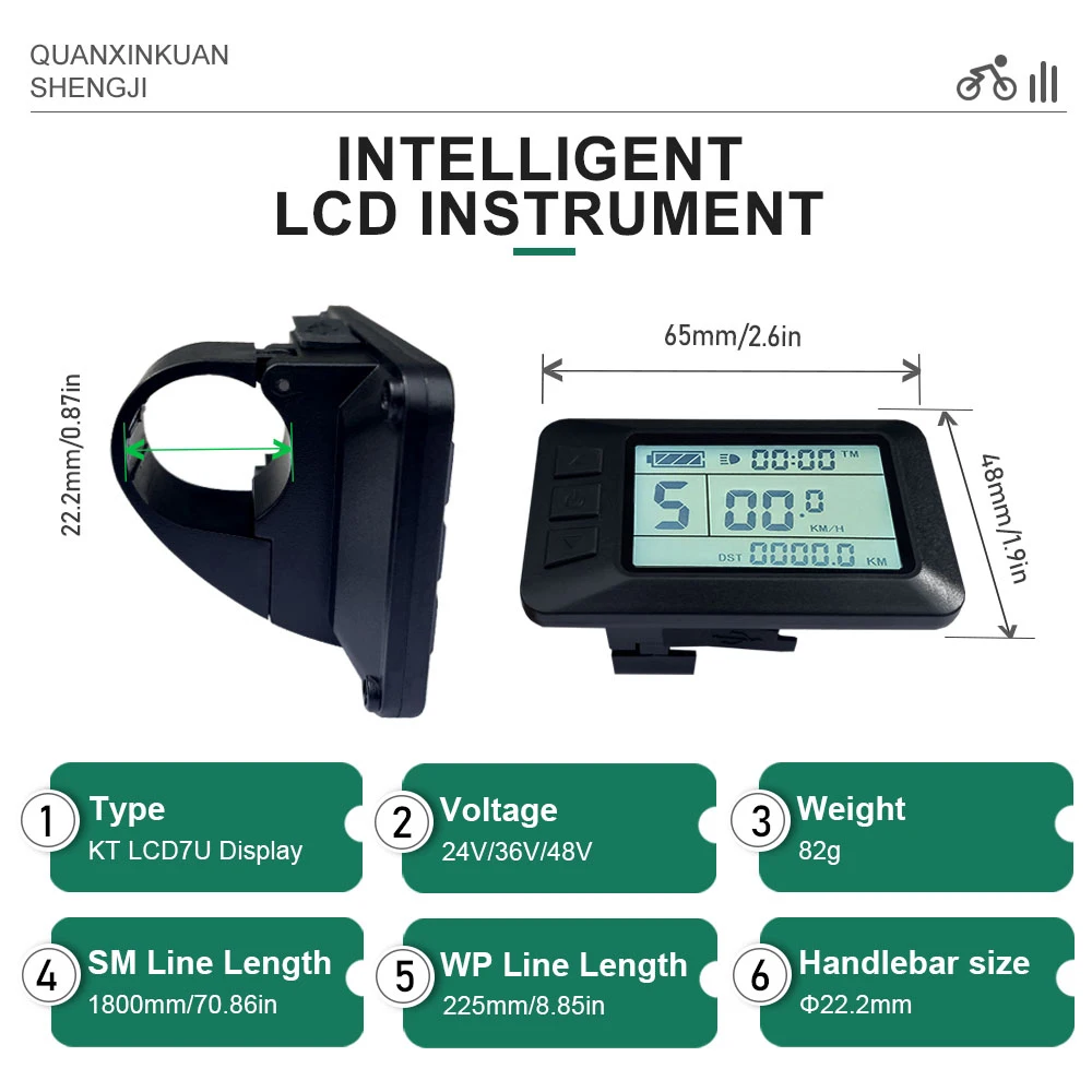 Pantalla KT-LCD7U con pantalla USB, enchufe SM/impermeable, 24V, 36V, 48V, para kit de conversión de bicicleta eléctrica