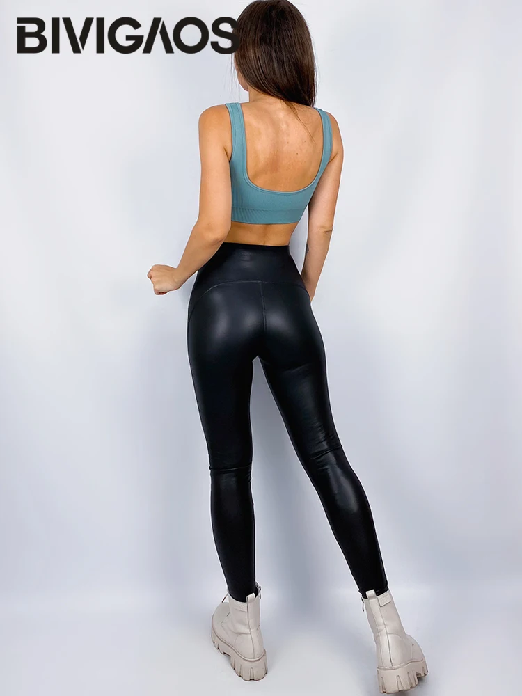 BIVIGAOS, pantalones de cuero PU mate de lana para primavera y otoño para mujer, mallas ajustadas elásticas, mallas ajustadas a prueba de viento, Legging Sexy cálido