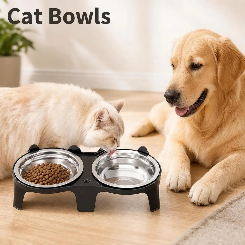 Juego de Comederos Ergonómicos para Gatos con Protección para el Cuello, Diseño Doble para Agua y Comida, Antideslizante