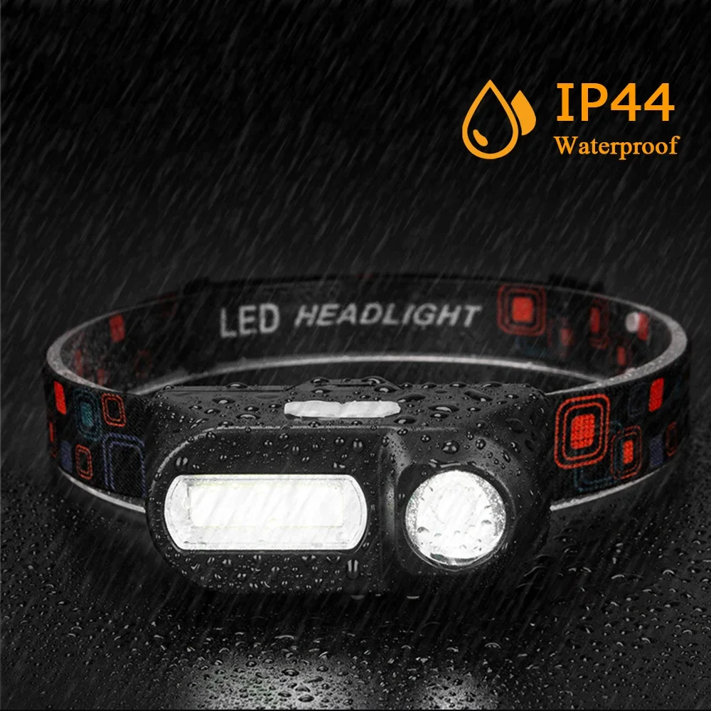 Linterna frontal LED de pesca, luz de Camping portátil Mini XPE COB, lámpara de cabeza USB, linterna de pesca, uso de antorcha 18650