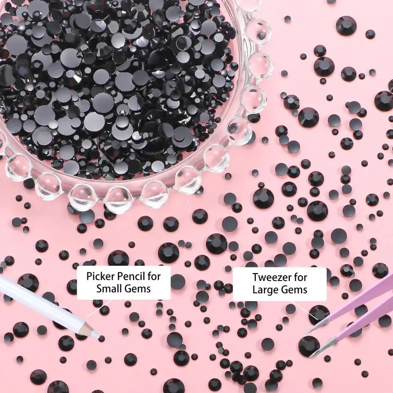 15000 Piezas de Diamantes de Imitación de Resina Multicolor, Gemas para Uñas de 2-6mm con Parte Posterior Plana, Sin Fijación en Caliente, con Lápiz Aplicador de Cera y Pinzas para Manualidades