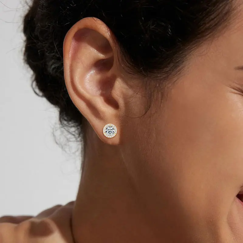 Lnngy-pendientes de moissanita brillantes de 5MM, 6,5 MM y 8MM, aretes redondos de Plata de Ley 925, regalo de joyería para mujer