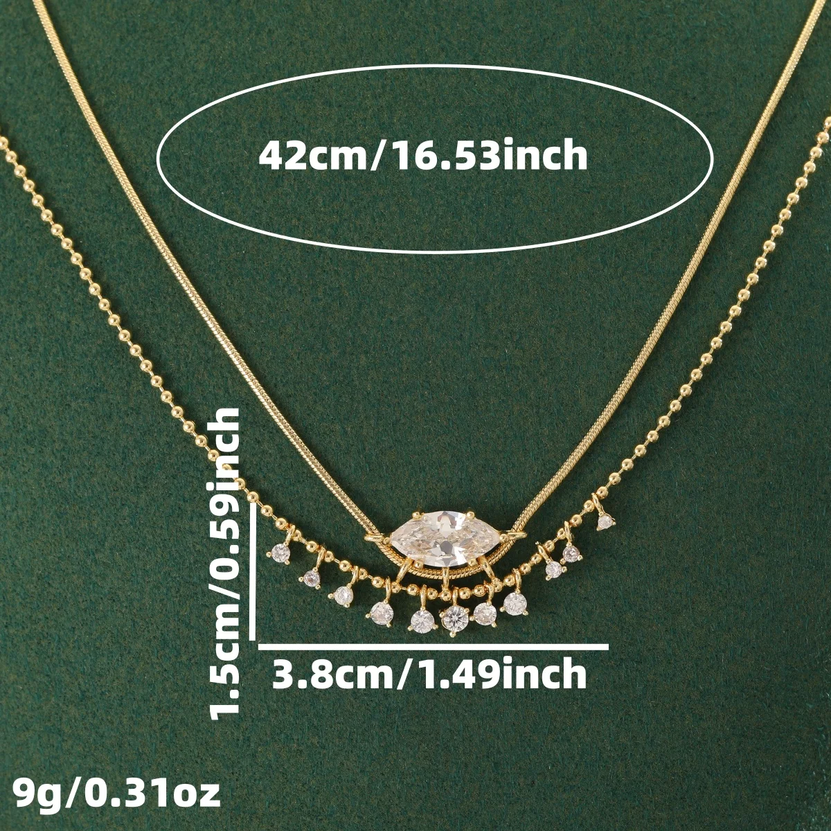 Collar de Cobre de Lujo para Mujer con Gemas Artificiales Marquise y Diseño de Borla, Ideal para Bodas y Banquetes