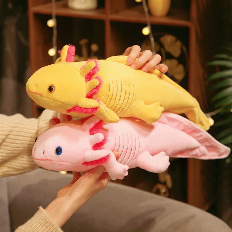 45cm Kawaii colorido Newt juguete de peluche relleno lindo Axolotl salamandra peluda pez de peluche apaciguador almohada larga cojín regalo para niños