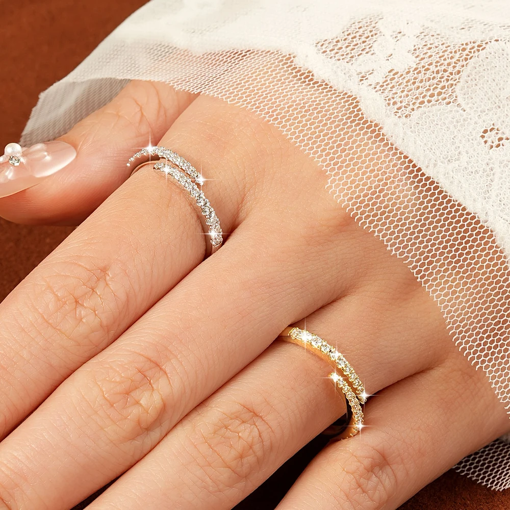 Anillo de Moissanita Certificado Lnngy para Mujer, Anillo de Boda Ajustable con Diamantes de Laboratorio Brillantes, Regalo de Joyería