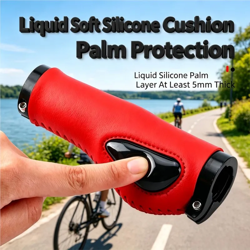2 pares de puños de silicona líquida para bicicleta, puños de manillar de bicicleta con bloqueo, puños de agarre suave que absorben los golpes, puños de ciclismo de carretera de cuero PU