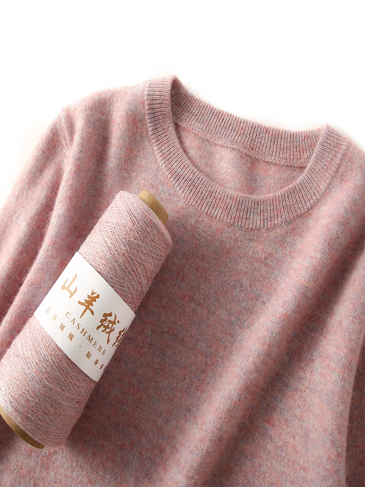 100% suéter de cachemira pura para mujer 2025 Otoño Invierno cuello redondo manga larga cálido suave Jersey de punto nuevas camisetas de punto ropa de mujer
