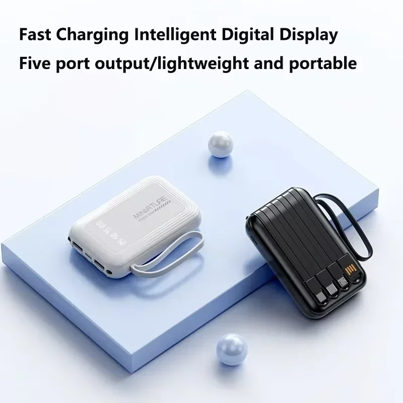 Batería Externa Lenovo de 500000mAh con Carga Súper Rápida, Pantalla Digital LED, 4 en 1 con Cables Integrados para iPhone y Samsung