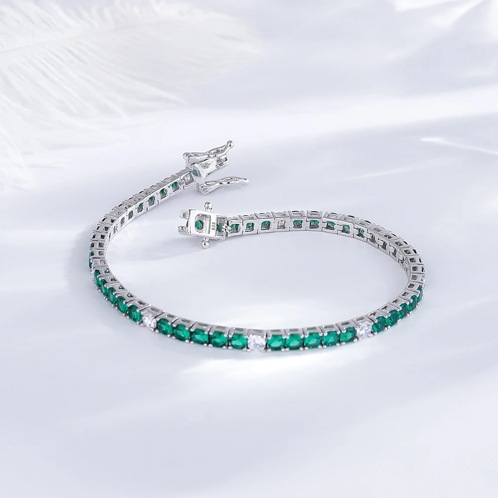 Joyería Fina, pulsera de tenis de plata 925 con circonita cúbica azul Montana/verde esmeralda/rojo rubí/turquesa/negro de 3mm
