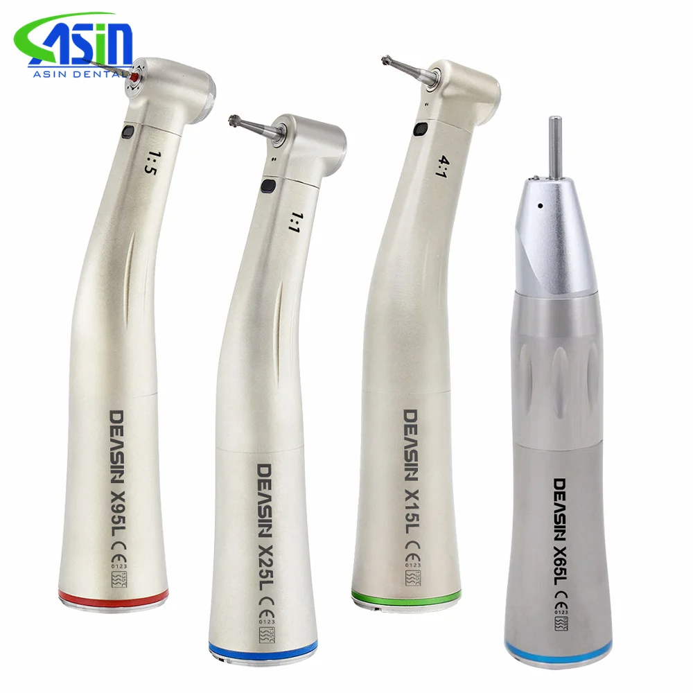 Pieza de mano dental de alta calidad de baja velocidad 1:1 1:5 20:1 con fibra óptica, contra-ángulo recto X25L X95L y turbina de aire
