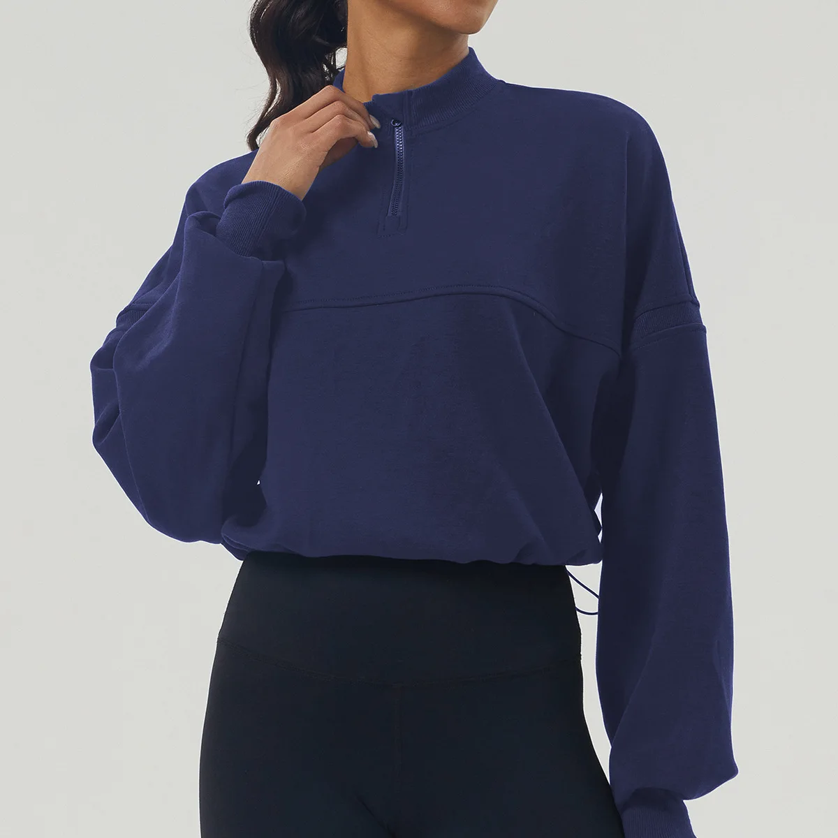 Sudadera de manga larga para mujer, abrigo holgado de Color sólido con media cremallera para gimnasio, Top transpirable de gran tamaño para correr, ropa de entrenamiento femenina