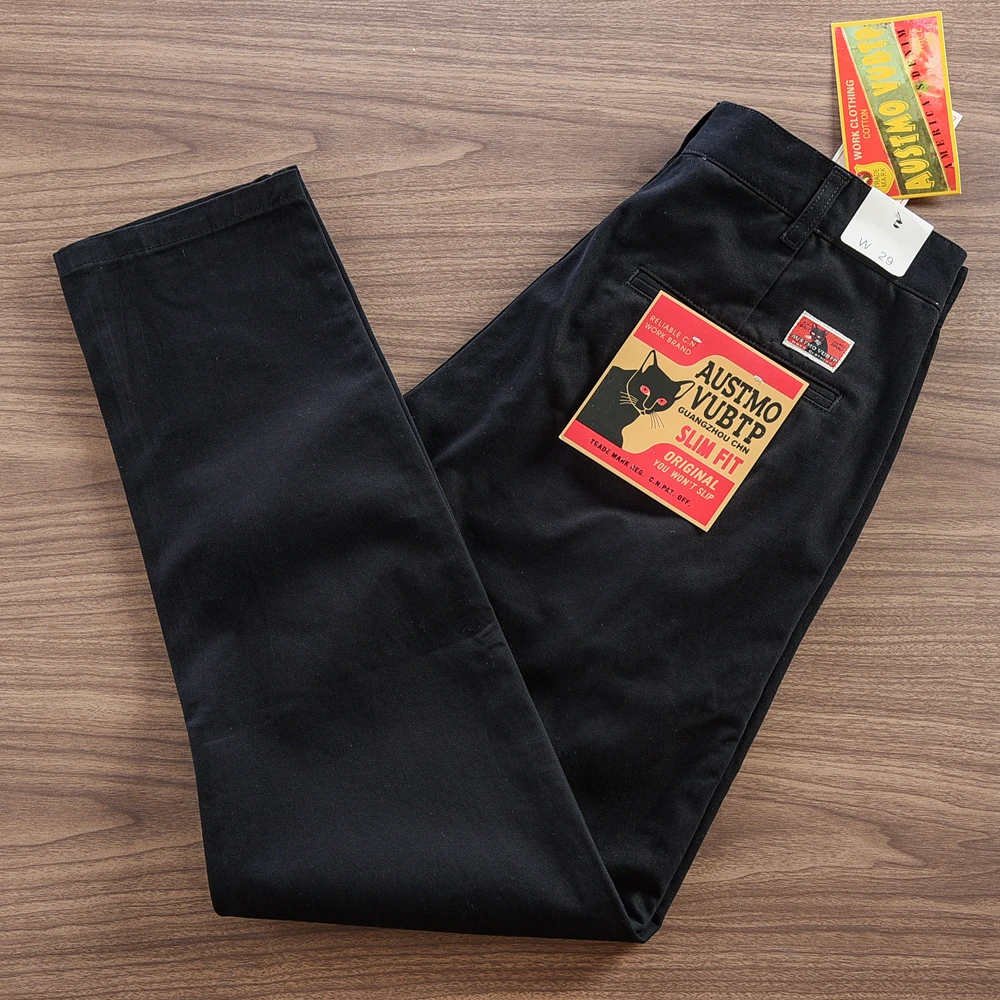 2025 primavera otoño nuevos pantalones de conducción tejidos de sarga Retro americano pantalones casuales rectos Chino lavados de algodón 100% simples para hombres