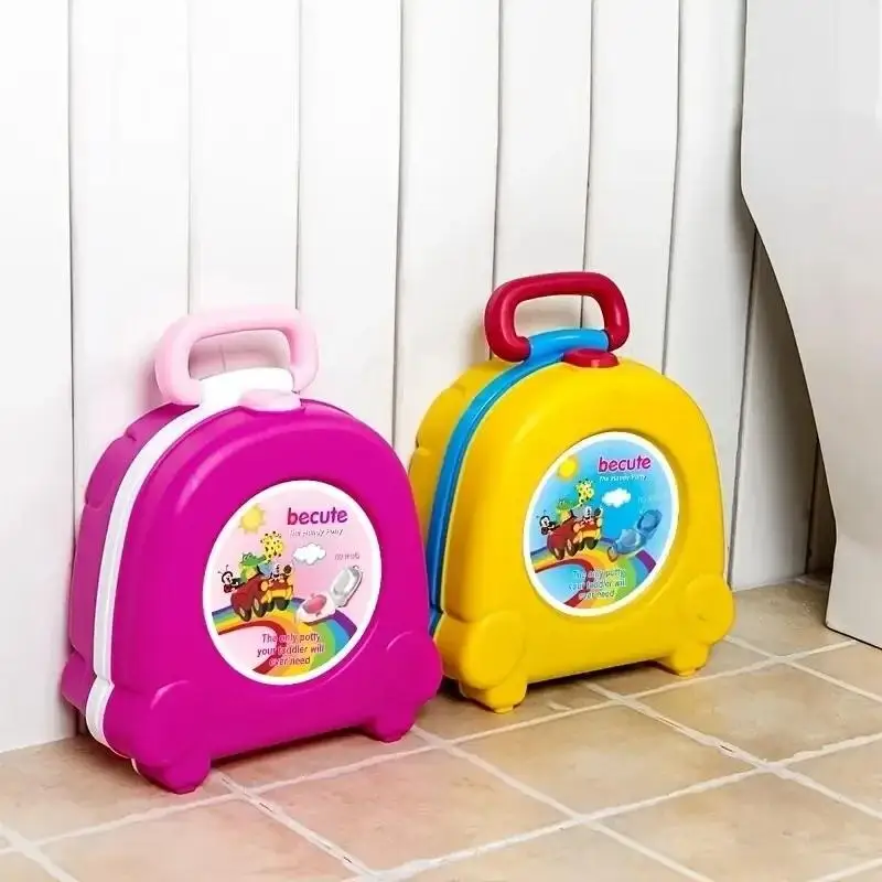 Orinal de viaje plegable para niños, inodoro portátil de entrenamiento con patrón de dibujos animados, fundas para acampar, coche, uso al aire libre