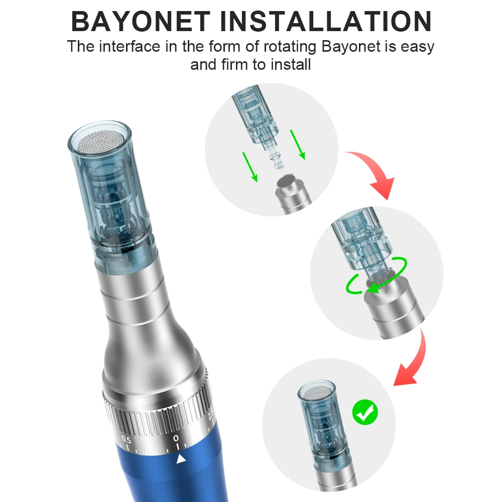 50/100 piezas Cartuchos de aguja de bayoneta para Derma Pen N6/M8 11/16/24/36/42/Nano, Puntas de repuesto para Microneedling Pen