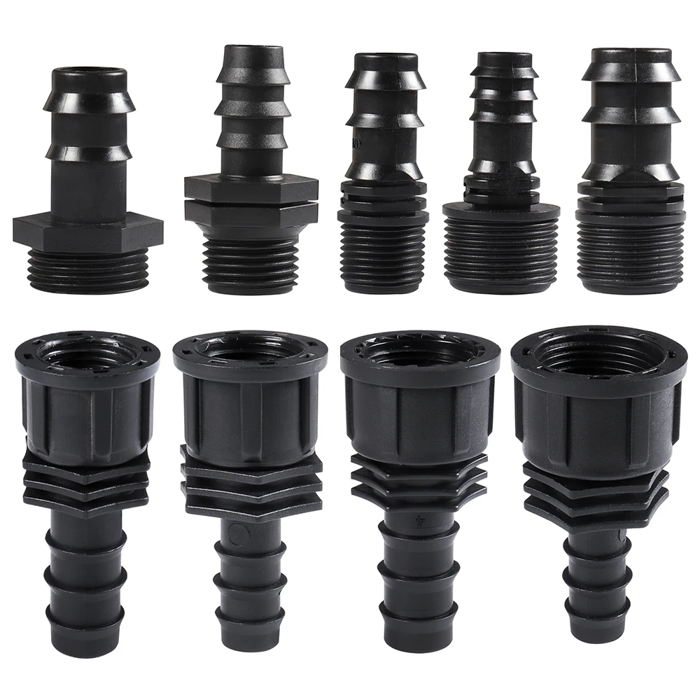 Rosca macho hembra de 1/2 3/4 a conector de lengüeta para manguera de jardín de 1/2 3/4 y 1 pulgada, accesorio de manguera de plástico de 16mm, 20mm y 25mm, accesorios para tuberías de riego