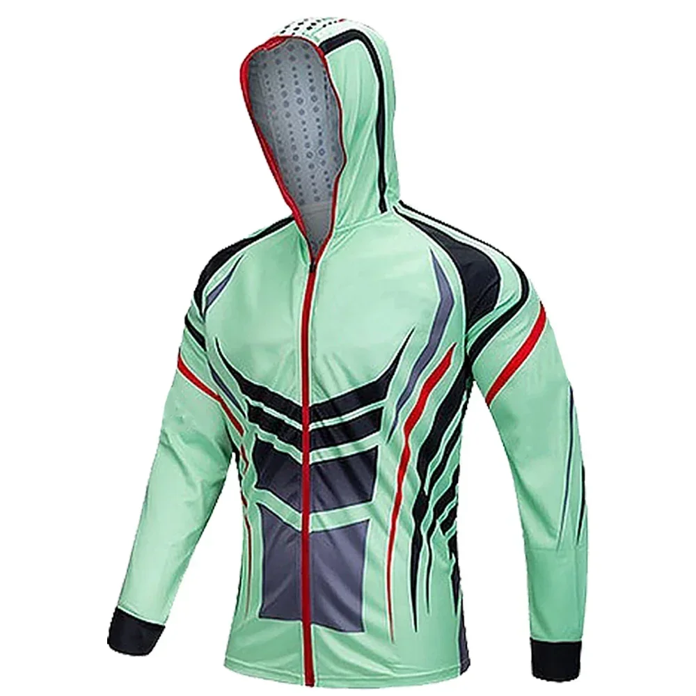 Camisas de pesca con protección UV para hombre, camisa de pesca con estampado con capucha de secado rápido, chaqueta Anti-UV transpirable de manga larga
