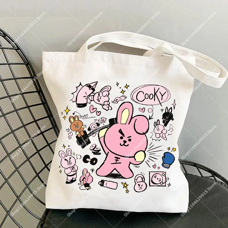 Bolsa de Lona BT21 COOKY TATA, Mochila Kawaii de Dibujos Animados para Uso Diario, Bolsa de Compras Ligera, Bolsos de Hombro Casuales Populares para Hombre y Mujer, Regalo