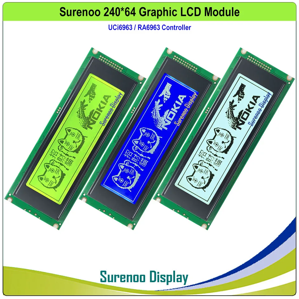 24064 240*64 pantalla de visualización del módulo LCD de matriz gráfica UCi6963 RA6963 SAP1024B T6963C controlador amarillo verde azul retroiluminación LED