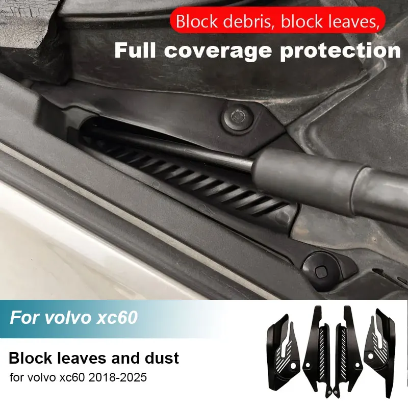 Para Volvo XC60 2018-2026: Rejilla Antihojas y Antigrapas para el Drenaje del Limpiaparabrisas, Accesorios Modificados para Coche 2025 2023 2022 2021 2020 2019